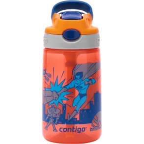 Contigo Kids Gizmo Drikkeflaske m. Sugerør 420 ml, Blå/Orange Superhelt