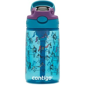 Contigo Kids Easy Clean Drikkeflaske m. Sugerør 420 ml, Blå Enhjørninger