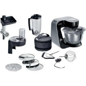 Bosch Serie 4 Køkkenmaskine 1000W inkl. 11 stk. Tilbehør, Sort/Mørkt Sølv