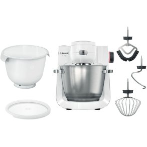 Bosch Serie 6 Køkkenmaskine 1600W inkl. 4 stk. Tilbehør, Hvid/Rustfrit Stål