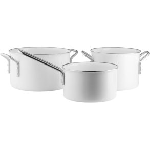 Eva Trio White Line Grydesæt m. Keramisk Slip-Let Belægning 3 Dele, Hvid Recycled Stål