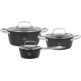 Grydesæt m. Glaslåg 6 Dele, Sort Aluminium