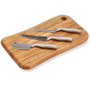 HOLM Ostebræt m. 3 Knive, Rustfrit Stål/Akacietræ
