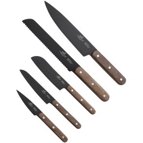 Lion Sabatier Phenix Walnut Knivsæt 5 Dele, Sort/Valnøddetræ