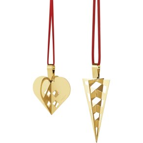 Georg Jensen Ornamentsæt Kræmmerhus/Julehjerte, Guldbelagt