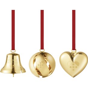 Georg Jensen Gavesæt m. Klokke, Kugle og Hjerte 3 stk, Guldbelagt