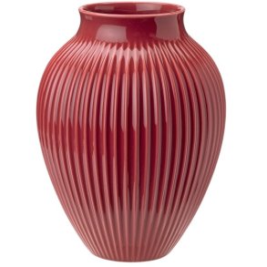 Knabstrup Keramik Vase m. riller 27 cm, Bordeaux