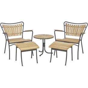 Mandalay Marguerit Loungesæt Ø50 cm m. 2 Stole og 2 Skamler, Antracit