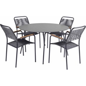 Mandalay Pure Havemøbelsæt m. 4 Verona Stole m. Teak Armlæn Ø120 cm, Antracit