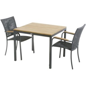 Mandalay Havemøbelsæt m. Toscana Bord 82 cm og 2 Ravello Stole, Antracit