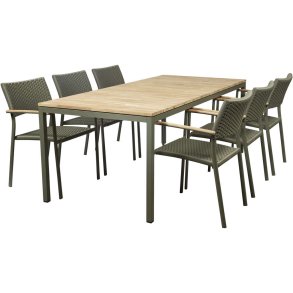 Mandalay Havemøbelsæt m. Toscana Bord 197 cm og 6 Siena Stole, Olivengrøn