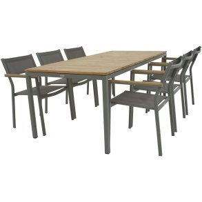 Mandalay Havemøbelsæt m. Toscana Bord 197 cm og 6 Elba Stole, Olivengrøn