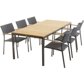 Mandalay Havemøbelsæt m. Toscana Bord 197 cm og 6 Siena Stole, Antracit