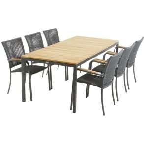 Mandalay Havemøbelsæt m. Toscana Bord 197 cm og 6 Ravello Stole, Antracit