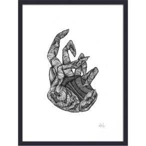 Nordal Hand Illustration m. Ramme 40x30 cm, Sort/Hvid