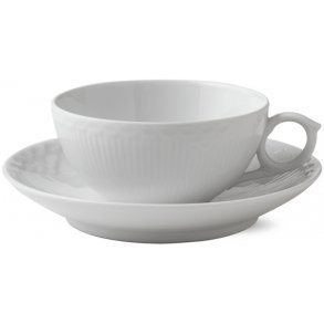 Royal Copenhagen Hvid Halvblonde Kop m. Underkop 20 cl
