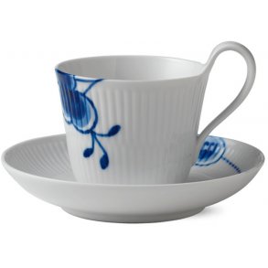 Royal Copenhagen Blå Mega Riflet Højhankskop m. Underkop 25 cl
