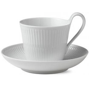 Royal Copenhagen Hvid Riflet Højhankskop m. Underkop 25 cl