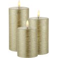 Bloklys LED 3 stk. &Oslash;7,5 cm, Guld