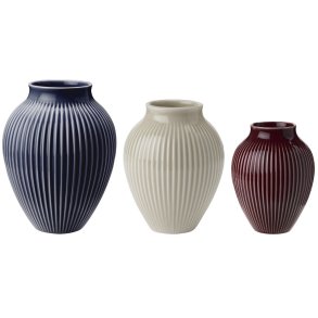 Knabstrup Keramik Vase 3 stk, Ripple Berry/Sand/Dark Blue
