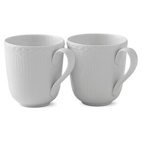 Royal Copenhagen Hvid Riflet Halvblonde Krus 2 stk. 28 cl
