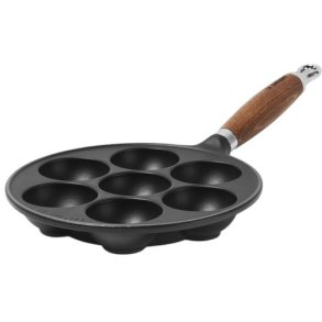 Le Creuset Æbleskivepande m. Træhåndtag 20 cm, Mat Sort