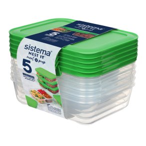 Sistema Nest It Meal Prep Opbevaringsboks m. 2 Rum 5 stk. 870 ml, Leaf Green