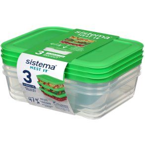 Sistema Nest It Meal Prep Opbevaringsboks 3 stk. 1 L, Leaf Green