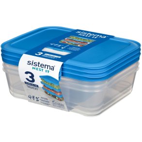 Sistema Nest It Meal Prep Opbevaringsboks 3 stk. 1,5 L, Marine Blue