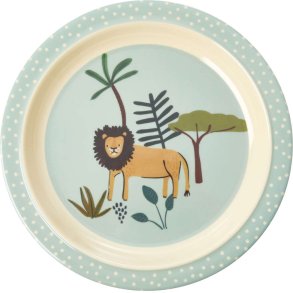 RICE Tallerken 22 cm, Blåt Jungledyr